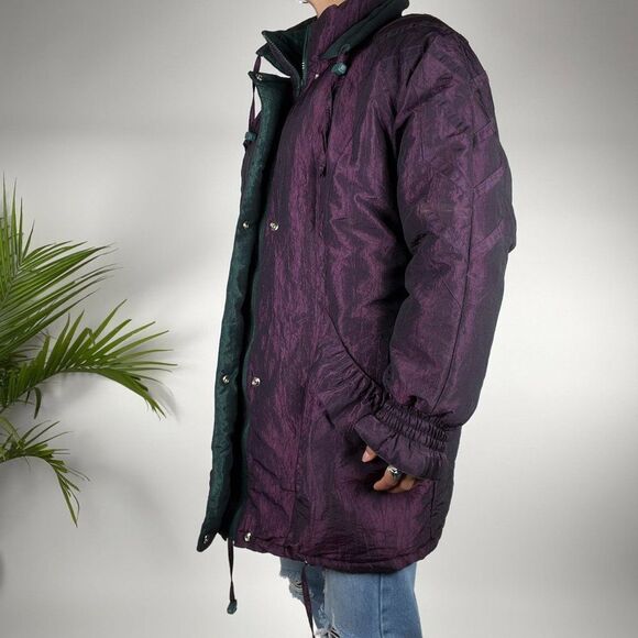 Vintage 90s Grunge Purple Metallic Retro Oversized Puff Jacket / Size: Medium - Picture 2 of 5